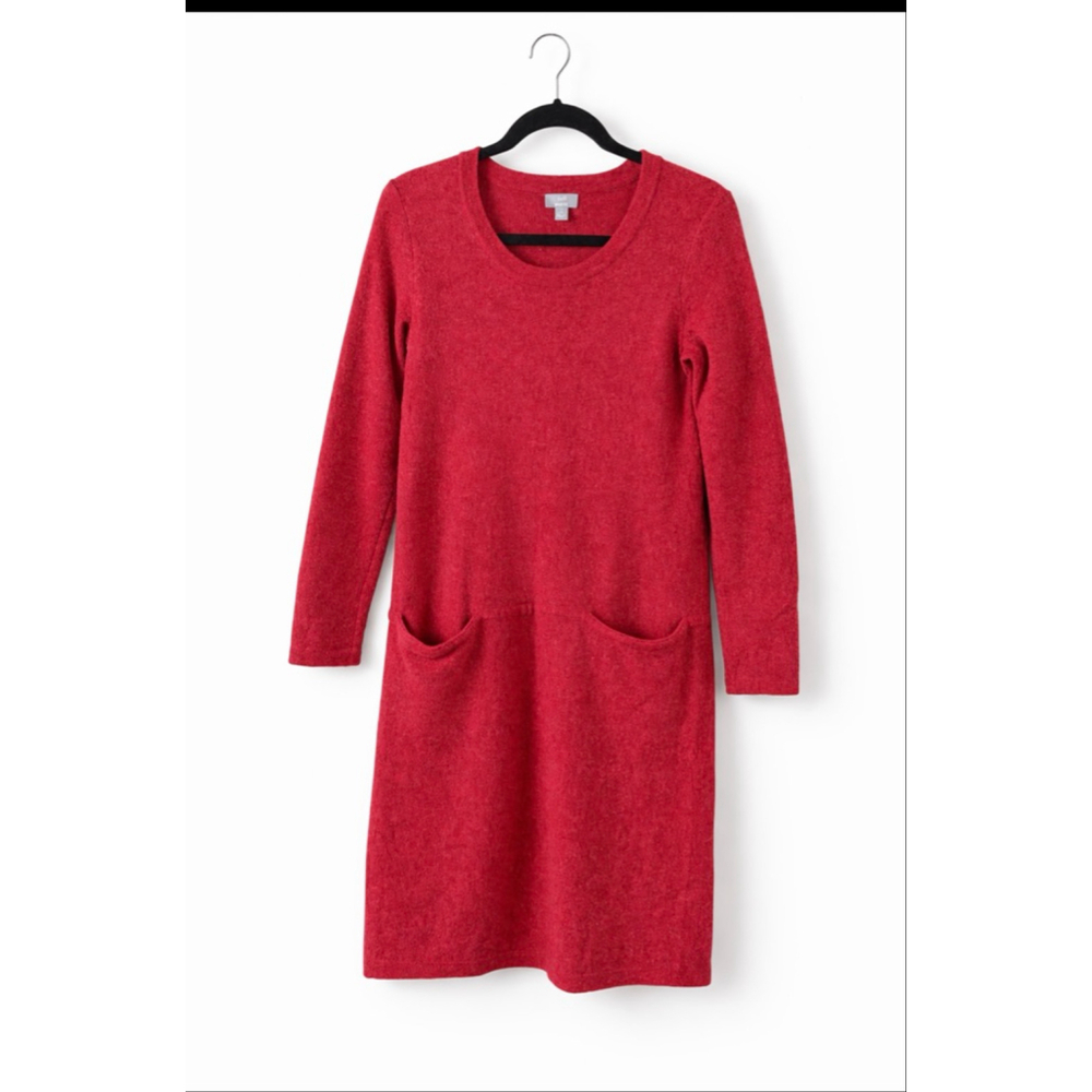 J.Jill Italian Yarn Wool Cashmere Sweater Dress Red Sz SP Pockets Cozy Soft Kni